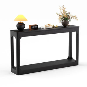 English Elm 55.1-inch Curved Leg Console Table Slim Matte Engineered Wood Entryway Sofa Accent Black W1162P487831