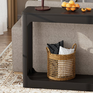 English Elm 55.1-inch Curved Leg Console Table Slim Matte Engineered Wood Entryway Sofa Accent Black W1162P487831