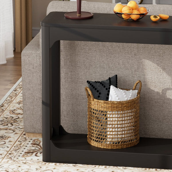 English Elm 55.1-inch Curved Leg Console Table Slim Matte Engineered Wood Entryway Sofa Accent Black W1162P487831