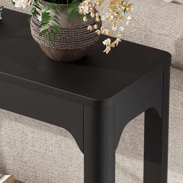 English Elm 55.1-inch Curved Leg Console Table Slim Matte Engineered Wood Entryway Sofa Accent Black W1162P487831