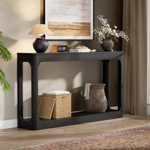 English Elm 55.1-inch Curved Leg Console Table Slim Matte Engineered Wood Entryway Sofa Accent Black W1162P487831