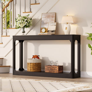 English Elm 55.1-inch Curved Leg Console Table Slim Matte Engineered Wood Entryway Sofa Accent Black W1162P487831
