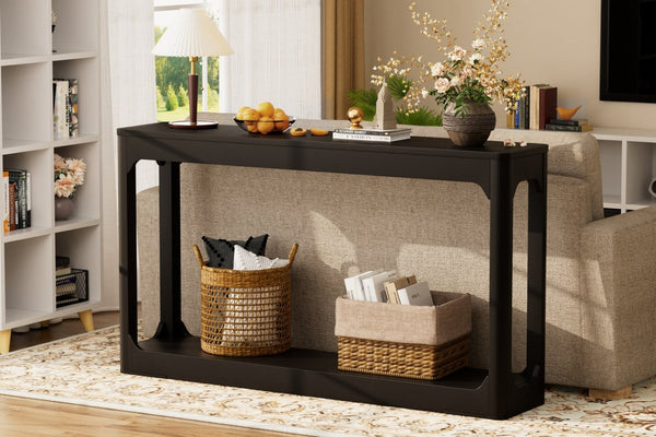English Elm 55.1-inch Curved Leg Console Table Slim Matte Engineered Wood Entryway Sofa Accent Black W1162P487831