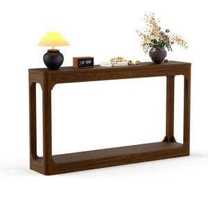 English Elm 55.1-inch Curved Leg Console Table Slim Matte Engineered Wood Entryway Sofa Accent Walnut W1162P487832