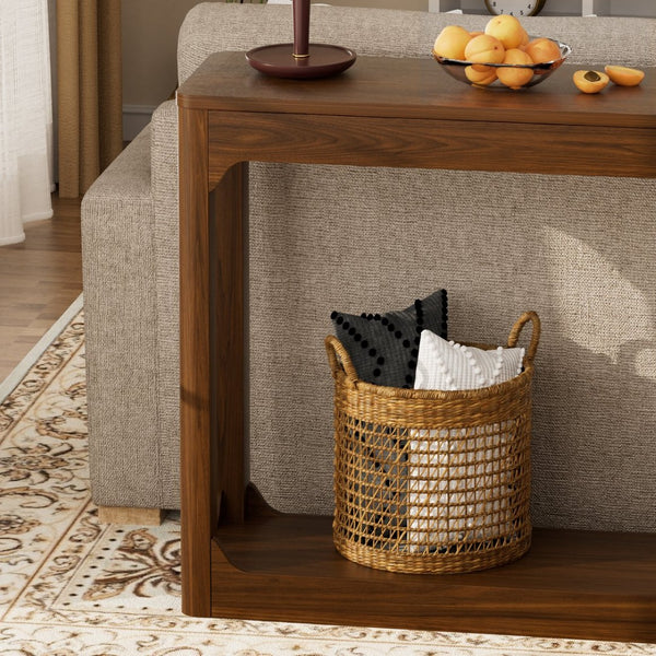 English Elm 55.1-inch Curved Leg Console Table Slim Matte Engineered Wood Entryway Sofa Accent Walnut W1162P487832