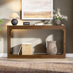 English Elm 55.1-inch Curved Leg Console Table Slim Matte Engineered Wood Entryway Sofa Accent Walnut W1162P487832