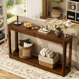 English Elm 55.1-inch Curved Leg Console Table Slim Matte Engineered Wood Entryway Sofa Accent Walnut W1162P487832