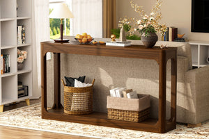 English Elm 55.1-inch Curved Leg Console Table Slim Matte Engineered Wood Entryway Sofa Accent Walnut W1162P487832