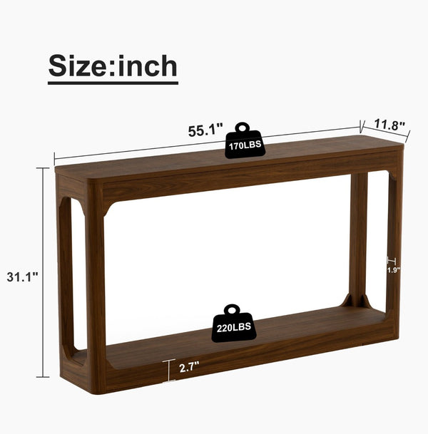 English Elm 55.1-inch Curved Leg Console Table Slim Matte Engineered Wood Entryway Sofa Accent Walnut W1162P487832