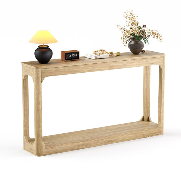 English Elm 55.1-inch Curved Leg Console Table Slim Matte Engineered Wood Entryway Sofa Accent Natural W1162P487833