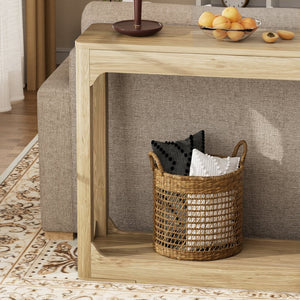 English Elm 55.1-inch Curved Leg Console Table Slim Matte Engineered Wood Entryway Sofa Accent Natural W1162P487833