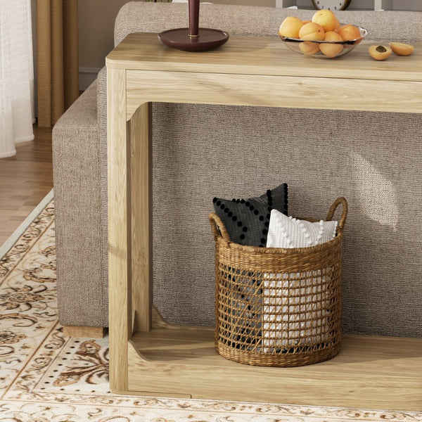English Elm 55.1-inch Curved Leg Console Table Slim Matte Engineered Wood Entryway Sofa Accent Natural W1162P487833