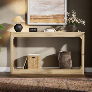 English Elm 55.1-inch Curved Leg Console Table Slim Matte Engineered Wood Entryway Sofa Accent Natural W1162P487833
