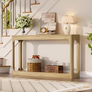 English Elm 55.1-inch Curved Leg Console Table Slim Matte Engineered Wood Entryway Sofa Accent Natural W1162P487833