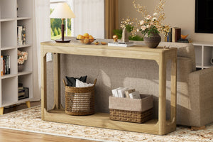 English Elm 55.1-inch Curved Leg Console Table Slim Matte Engineered Wood Entryway Sofa Accent Natural W1162P487833