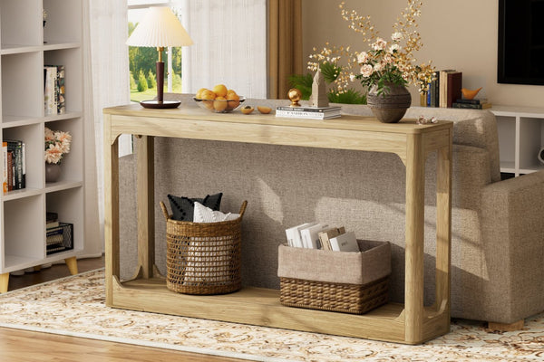 English Elm 55.1-inch Curved Leg Console Table Slim Matte Engineered Wood Entryway Sofa Accent Natural W1162P487833