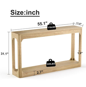 English Elm 55.1-inch Curved Leg Console Table Slim Matte Engineered Wood Entryway Sofa Accent Natural W1162P487833