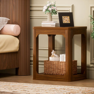 English Elm 3-piece Two-tier Shelving Coffee and Side Table Set for Modern Living Spaces Walnut W1162P491980