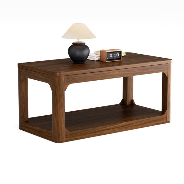 English Elm 3-piece Two-tier Shelving Coffee and Side Table Set for Modern Living Spaces Walnut W1162P491980
