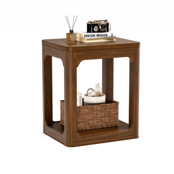 English Elm 3-piece Two-tier Shelving Coffee and Side Table Set for Modern Living Spaces Walnut W1162P491980