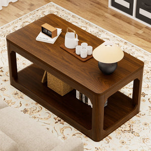 English Elm 3-piece Two-tier Shelving Coffee and Side Table Set for Modern Living Spaces Walnut W1162P491980