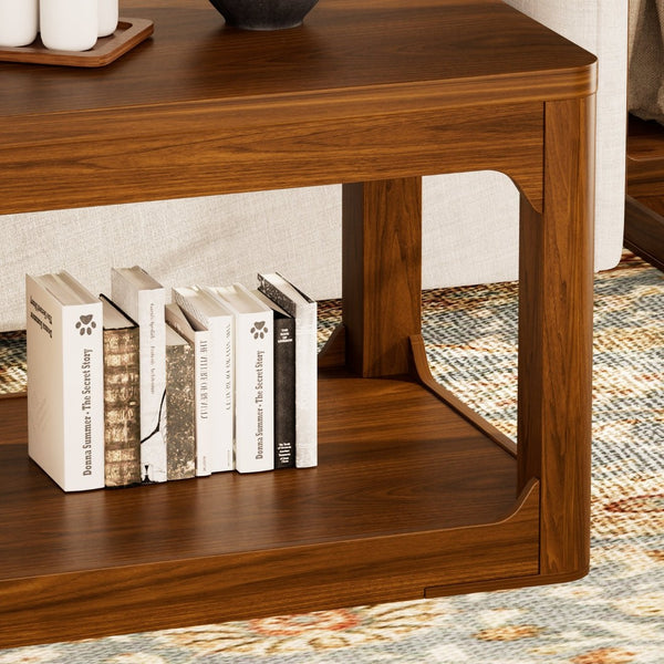 English Elm 3-piece Two-tier Shelving Coffee and Side Table Set for Modern Living Spaces Walnut W1162P491980