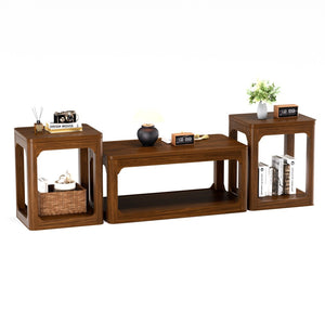 English Elm 3-piece Two-tier Shelving Coffee and Side Table Set for Modern Living Spaces Walnut W1162P491980