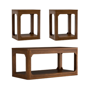 English Elm 3-piece Two-tier Shelving Coffee and Side Table Set for Modern Living Spaces Walnut W1162P491980