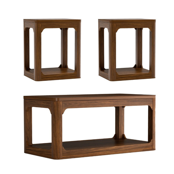 English Elm 3-piece Two-tier Shelving Coffee and Side Table Set for Modern Living Spaces Walnut W1162P491980