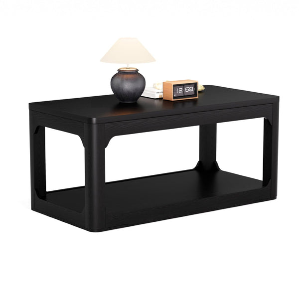 English Elm 3-piece Two-tier Shelving Coffee and Side Table Set for Modern Living Spaces Black W1162P491981