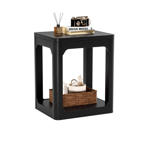 English Elm 3-piece Two-tier Shelving Coffee and Side Table Set for Modern Living Spaces Black W1162P491981