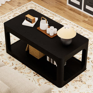 English Elm 3-piece Two-tier Shelving Coffee and Side Table Set for Modern Living Spaces Black W1162P491981