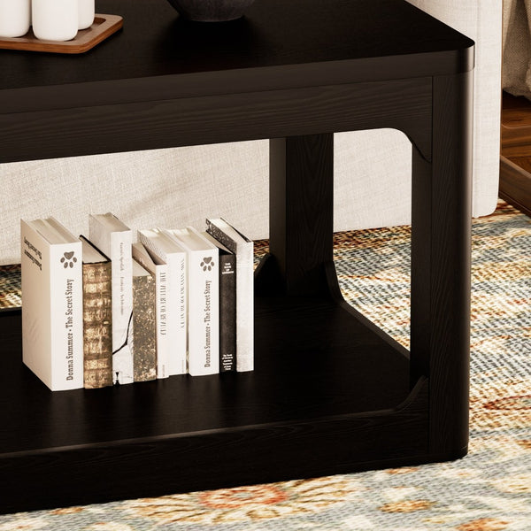 English Elm 3-piece Two-tier Shelving Coffee and Side Table Set for Modern Living Spaces Black W1162P491981
