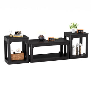 English Elm 3-piece Two-tier Shelving Coffee and Side Table Set for Modern Living Spaces Black W1162P491981
