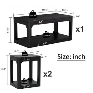 English Elm 3-piece Two-tier Shelving Coffee and Side Table Set for Modern Living Spaces Black W1162P491981