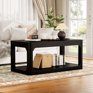 English Elm 3-piece Two-tier Shelving Coffee and Side Table Set for Modern Living Spaces Black W1162P491981