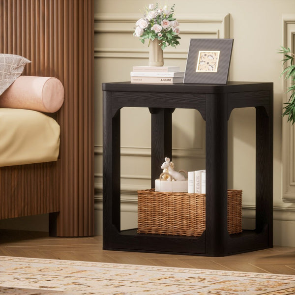 English Elm 3-piece Two-tier Shelving Coffee and Side Table Set for Modern Living Spaces Black W1162P491981
