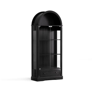 English Elm 70.9Tall Arched Farmhouse Display Cabinet with LED Lighting and Tempered Glass Doors Black W1162P506908
