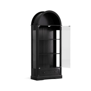 English Elm 70.9Tall Arched Farmhouse Display Cabinet with LED Lighting and Tempered Glass Doors Black W1162P506908