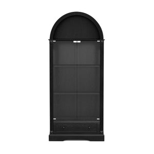 English Elm 70.9Tall Arched Farmhouse Display Cabinet with LED Lighting and Tempered Glass Doors Black W1162P506908
