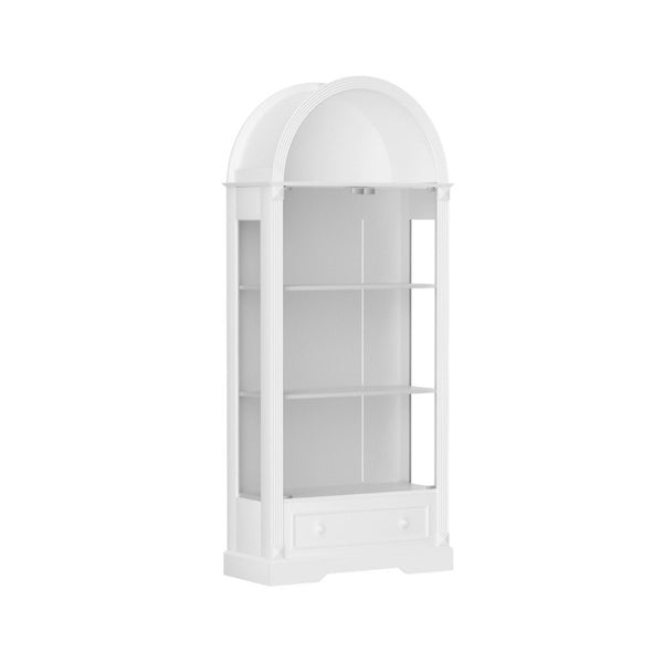 English Elm 70.9Tall Arched Farmhouse Display Cabinet with LED Lighting and Tempered Glass Doors White W1162P506909