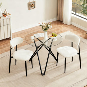 English Elm 35.4-inch Round Tempered Glass Dining Table Seats 4 with Slim Matte Black Metal Legs W1162P507250