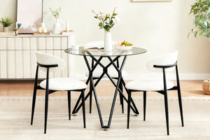 English Elm 35.4-inch Round Tempered Glass Dining Table Seats 4 with Slim Matte Black Metal Legs W1162P507250