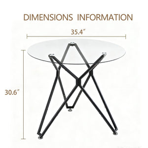 English Elm 35.4-inch Round Tempered Glass Dining Table Seats 4 with Slim Matte Black Metal Legs W1162P507250