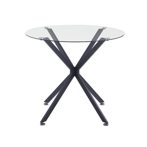English Elm 35.4-inch Round Tempered Glass Dining Table with Matte Black Metal Legs Seats Four W1162P507251
