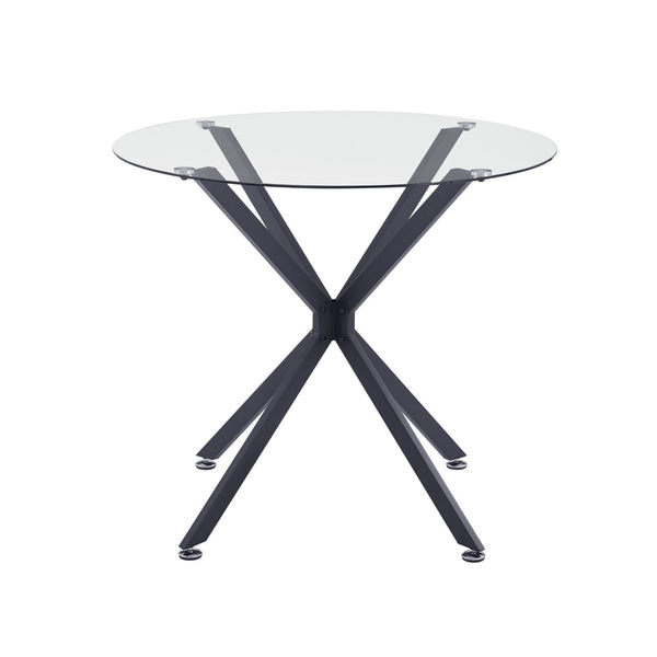 English Elm 35.4-inch Round Tempered Glass Dining Table with Matte Black Metal Legs Seats Four W1162P507251