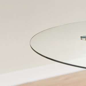 English Elm 35.4-inch Round Tempered Glass Dining Table with Matte Black Metal Legs Seats Four W1162P507251