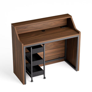 English Elm 46.5Inch Reception Desk with Geometric Cutout Front Walnut Finish and Built-In Cable Management Walnut+Black W1162P511617