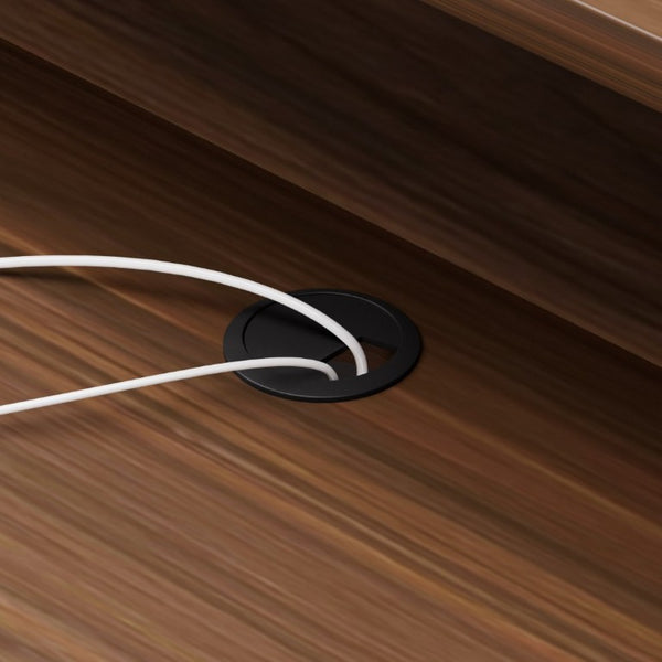 English Elm 46.5Inch Reception Desk with Geometric Cutout Front Walnut Finish and Built-In Cable Management Walnut+Black W1162P511617