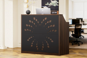 English Elm 46.5Inch Reception Desk with Geometric Cutout Front Walnut Finish and Built-In Cable Management Walnut+Black W1162P511617
